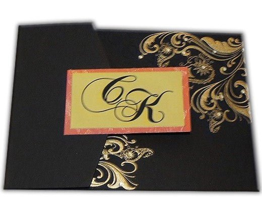 Trifold His and Her Black and Gold Custom Invitation Card, Bride & Groom Invitation Card Set AM-648  Raniti LLC - Custom Invitations & Stationery