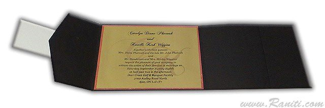 Trifold His and Her Black and Gold Custom Invitation Card, Bride & Groom Invitation Card Set AM-648  Raniti LLC - Custom Invitations & Stationery