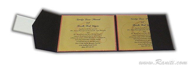 Trifold His and Her Black and Gold Custom Invitation Card, Bride & Groom Invitation Card Set AM-648  Raniti LLC - Custom Invitations & Stationery