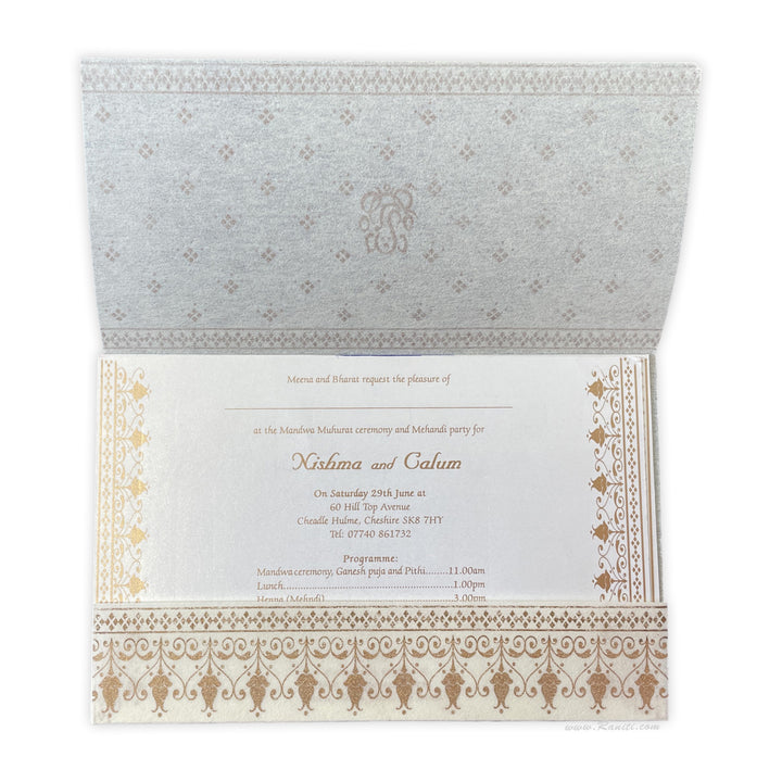 Off White Woolly Custom Invitation Card with Multiple Inserts  | Light weight Custom Invitation with Inserts AM-77  Raniti LLC - Custom Invitations & Stationery