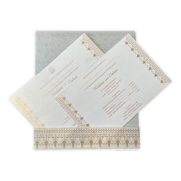 Off White Woolly Custom Invitation Card with Multiple Inserts  | Light weight Custom Invitation with Inserts AM-77  Raniti LLC - Custom Invitations & Stationery