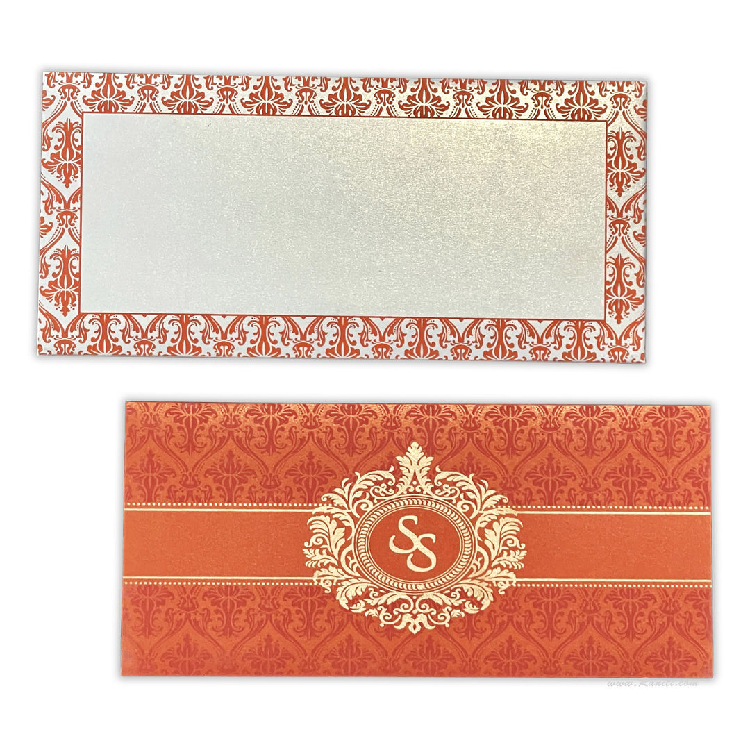 Orange and Pearl White Damask Theme Rectangle Custom Invitation Card with Cascading Multiple Inserts AM-85  Raniti LLC - Custom Invitations & Stationery