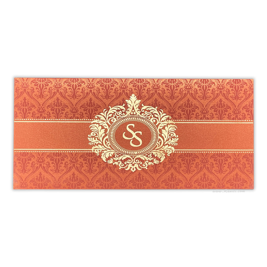 Orange and Pearl White Damask Theme Rectangle Custom Invitation Card with Cascading Multiple Inserts AM-85  Raniti LLC - Custom Invitations & Stationery