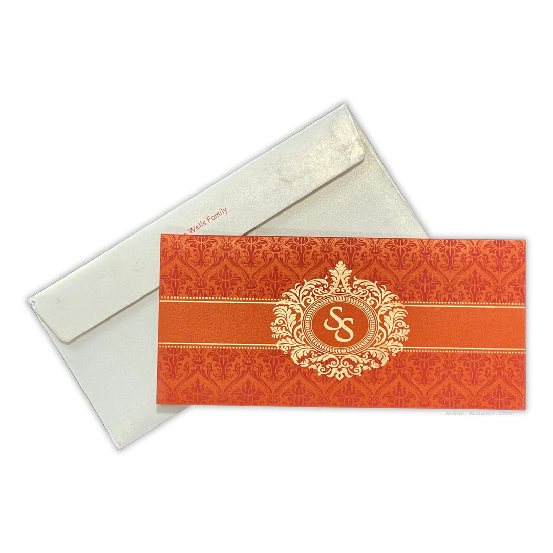 Orange and Pearl White Damask Theme Rectangle Custom Invitation Card with Cascading Multiple Inserts AM-85  Raniti LLC - Custom Invitations & Stationery