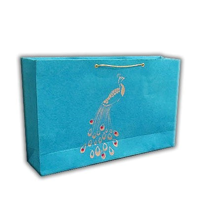 Blue Peacock Theme Gift Bag | Blue Custom Personalized Paper Gift Bags for Gifts & Favors - Custom Wedding Guest Gift bags AMGB-20  Raniti LLC - Custom Invitations & Stationery