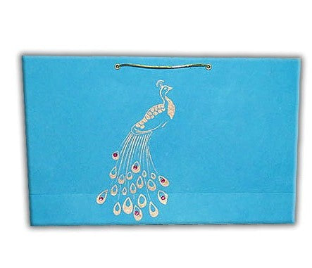 Blue Peacock Theme Gift Bag | Blue Custom Personalized Paper Gift Bags for Gifts & Favors - Custom Wedding Guest Gift bags AMGB-20  Raniti LLC - Custom Invitations & Stationery