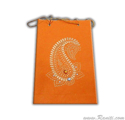 Orange paisley print Personalized Paper Bag - Custom Wedding Gift bags | Guest Welcome Bags AMGB-24  Raniti LLC - Custom Invitations & Stationery