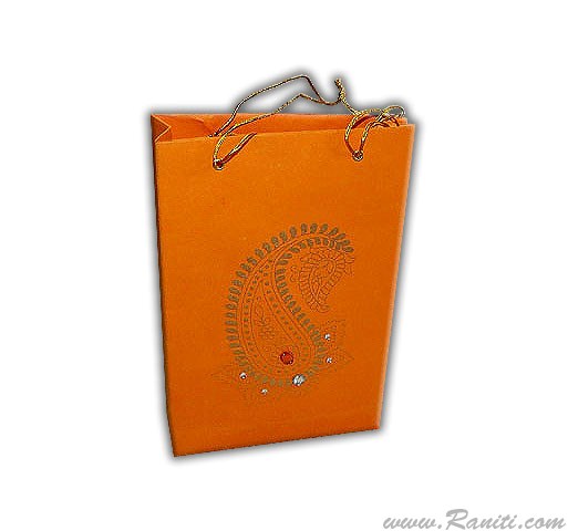 Orange paisley print Personalized Paper Bag - Custom Wedding Gift bags | Guest Welcome Bags AMGB-24  Raniti LLC - Custom Invitations & Stationery