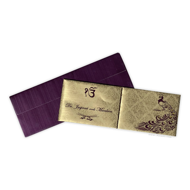 Gatefold Peacock Theme Golden Custom Invitation Card AMH-124 | Raniti LLC - Custom Invitations & Stationery | indian wedding card | invitation custom design 