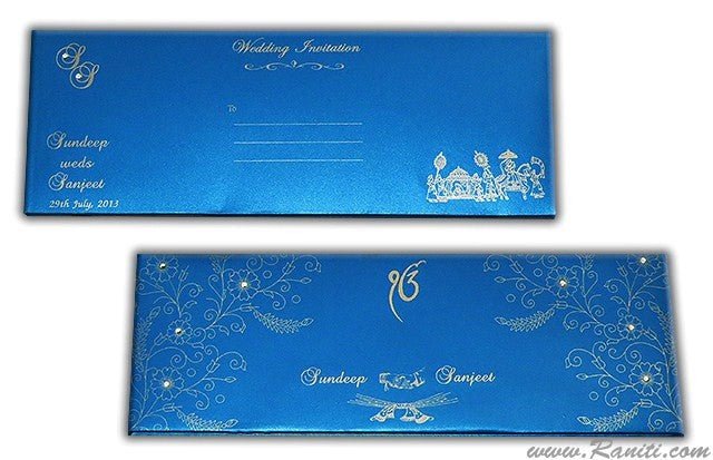 Trifold Hardcover Royal Blue Custom Invitation Card with Rhinestones AMH-141  Raniti LLC - Custom Invitations & Stationery