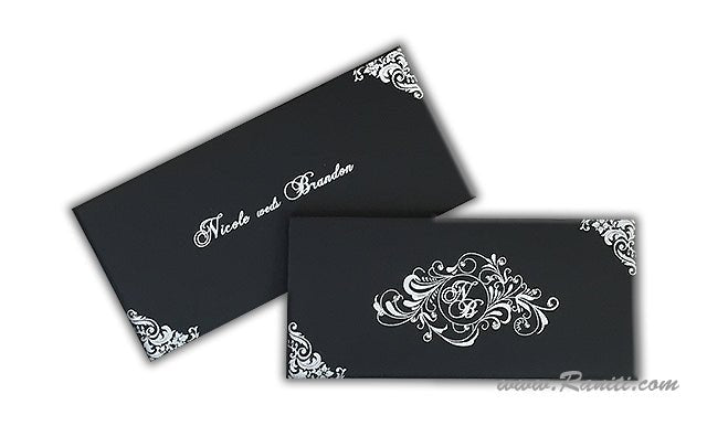 Classic Custom Invitations | Bifold Hard Cover Black and White Custom Invitation Card AMH-165
