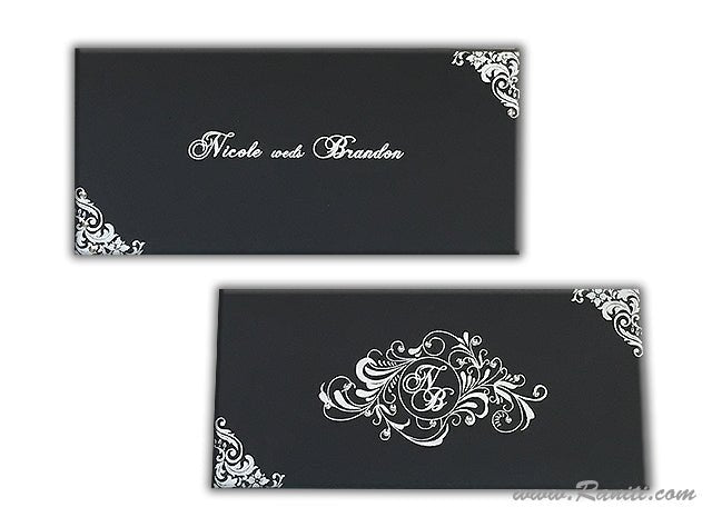 Classic Custom Invitations | Bifold Hard Cover Black and White Custom Invitation Card AMH-165
