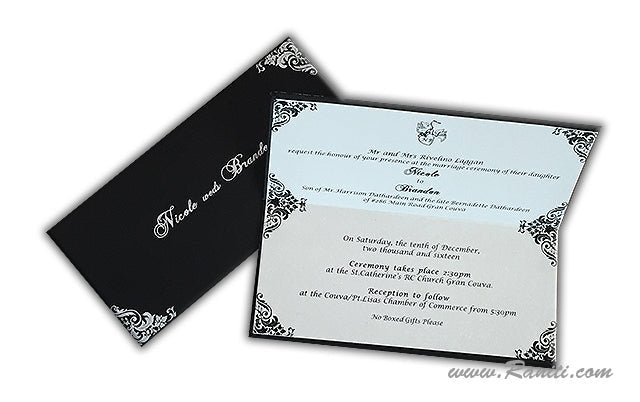 Classic Custom Invitations | Bifold Hard Cover Black and White Custom Invitation Card AMH-165
