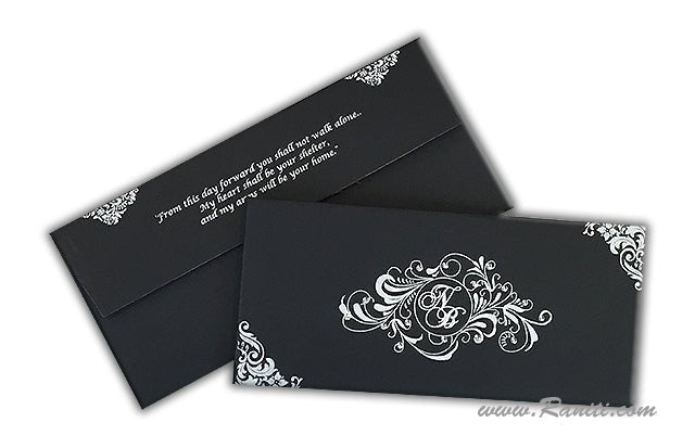 Classic Custom Invitations | Bifold Hard Cover Black and White Custom Invitation Card AMH-165
