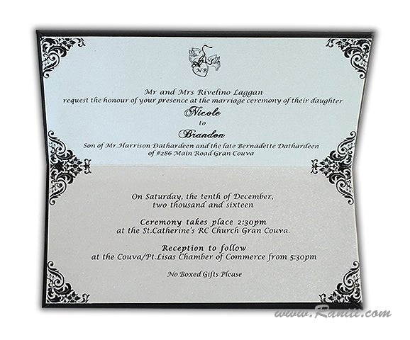 Classic Custom Invitations | Bifold Hard Cover Black and White Custom Invitation Card AMH-165
