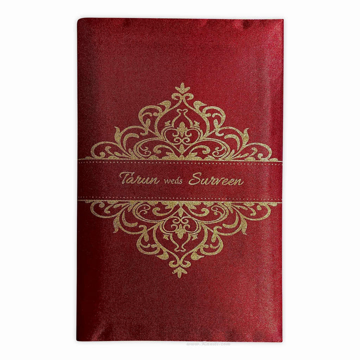 Red Satin Fabric Hard Cover Custom Wedding Invitation Card | Custom Red Satin Invitation Card with Multiple Inserts AMH-167