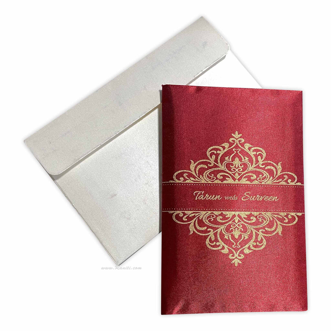 Red Satin Fabric Hard Cover Custom Wedding Invitation Card | Custom Red Satin Invitation Card with Multiple Inserts AMH-167