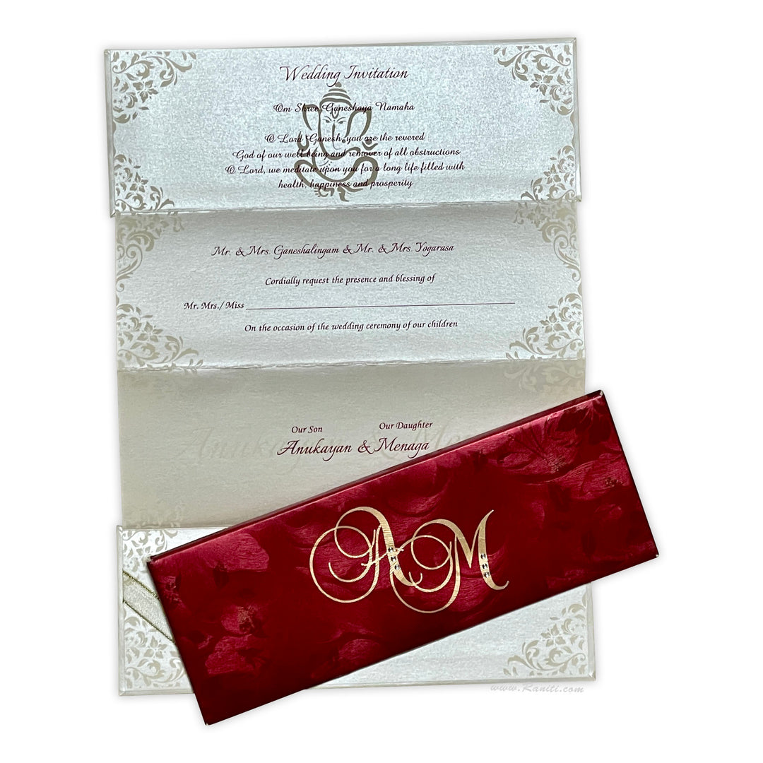 Custom Wedding Invitation card in red and pearl white | Custom Invitation Card with Multiple inserts AMH-20  Raniti LLC - Custom Invitations & Stationery