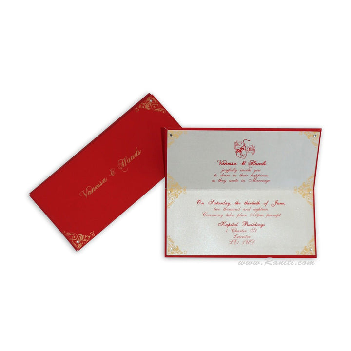 Bifold Hard Cover Red & White Custom Invitation Card | Raniti LLC