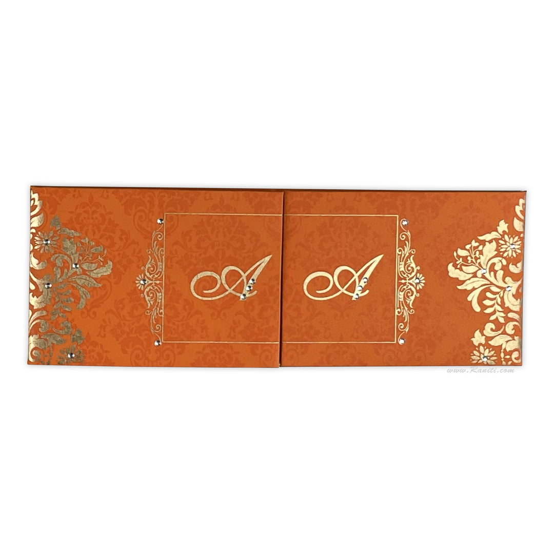 Gatefold Orange Traditional Custom Invitations Card AMH-23 | Raniti LLC - Custom Invitations & Stationery  | custom wedding invitations | personalised invitations