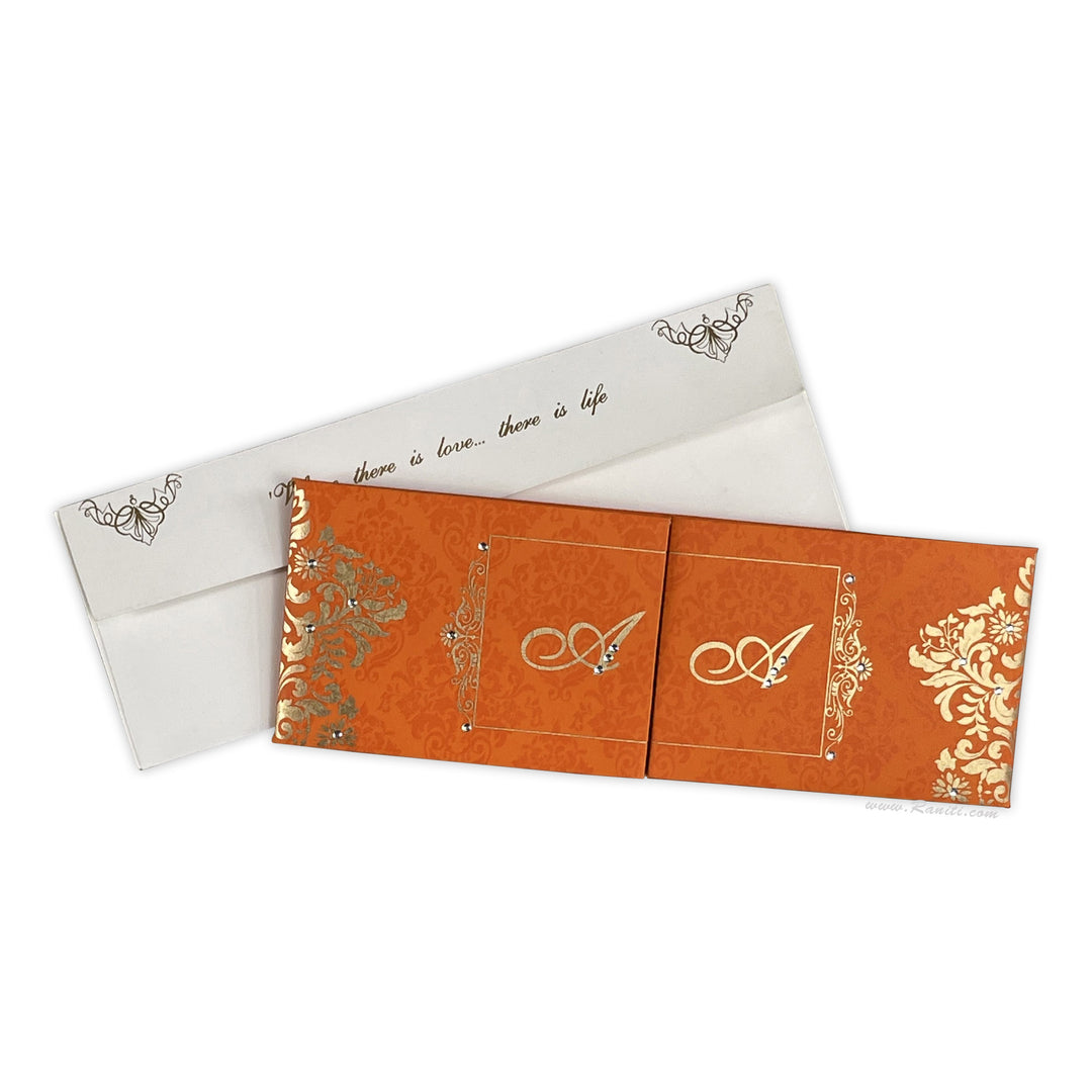 Gatefold Orange Traditional Custom Invitations Card AMH-23 | Raniti LLC - Custom Invitations & Stationery | wedding invitation card  | custom invite