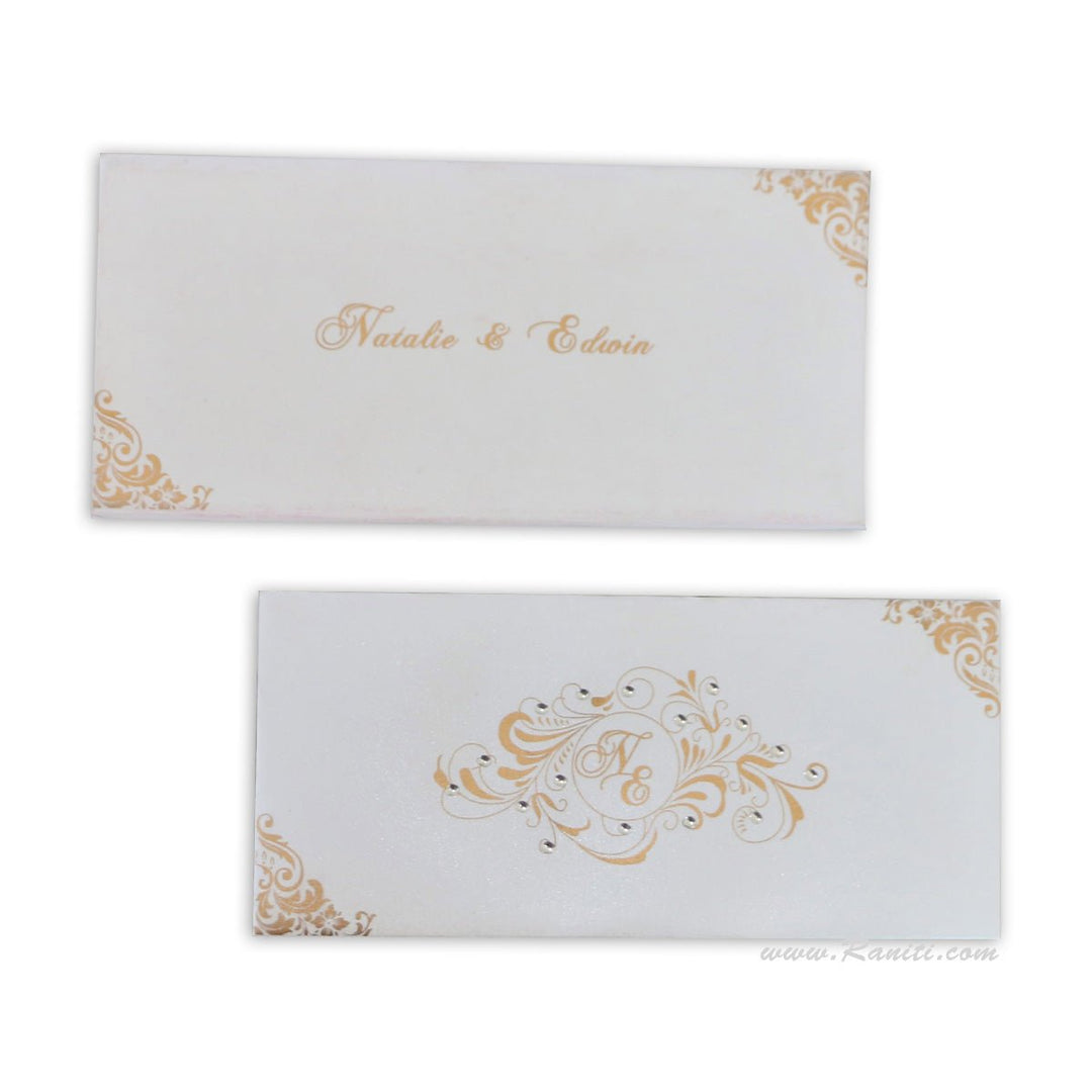  Bifold Hard Cover White Custom Invitation AMH-24 | Raniti LLC