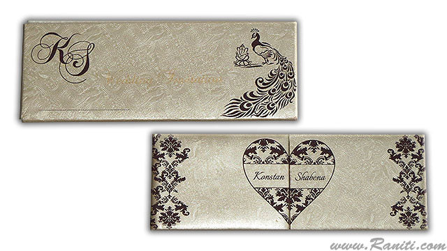 Gatefold Classic Pearl White Custom Invitations Card AMH-33 | Raniti LLC - Custom Invitations & Stationery | indian wedding card designs  | peacock wedding theme 