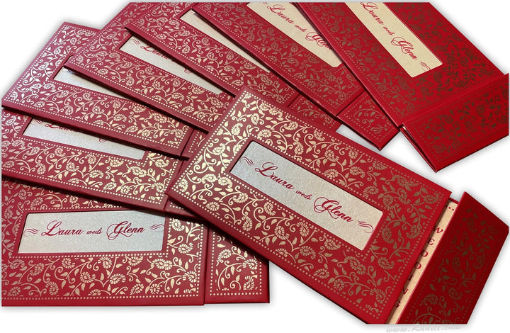 Red Traditional Hard Cover Gatefold Custom Invitation Card with Multiple Inserts AMH-4  Raniti LLC - Custom Invitations & Stationery