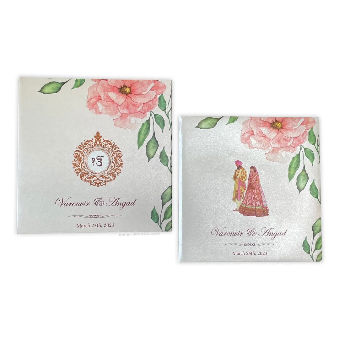 Rustic Floral Print Classic Custom Sikh Wedding Invitation Card | Floral Invitation Card AMH-51  Raniti LLC - Custom Invitations & Stationery