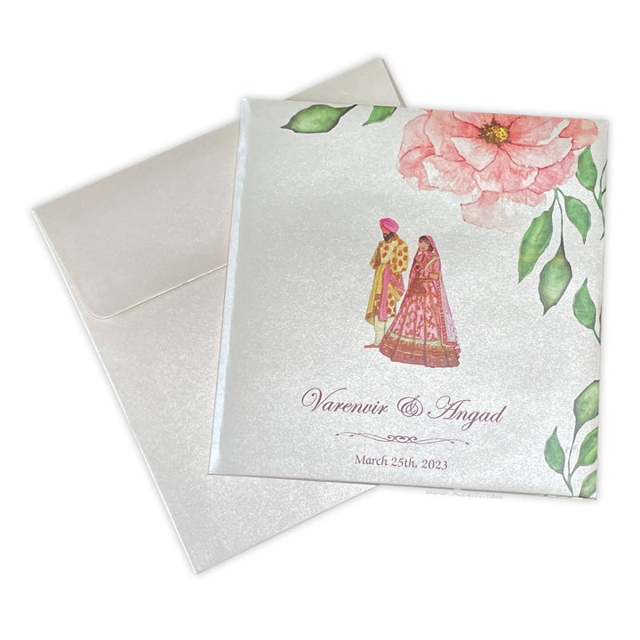 Rustic Floral Print Classic Custom Sikh Wedding Invitation Card | Floral Invitation Card AMH-51  Raniti LLC - Custom Invitations & Stationery