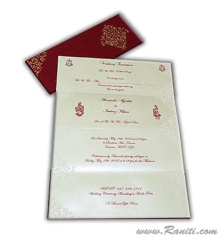 Red Trifold Hardcover Custom Invitation Card with Multiple Inserts and Rhinestones | Peacock theme Wedding Invitation card AMH-54  Raniti LLC - Custom Invitations & Stationery