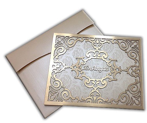 Gold  Laser Cut Custom Luxury Wedding Invitation Card AMHL112 | Raniti | customized wedding invitations | luxury invitations