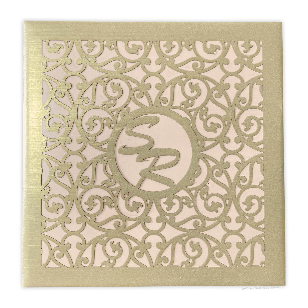 Luxury Blush Pink and Gold Laser Cut Hard Cover Custom Wedding Invitation Card | Laser Cut Custom Invitation Luxury Invitation AMHL-201  Raniti LLC - Custom Invitations & Stationery