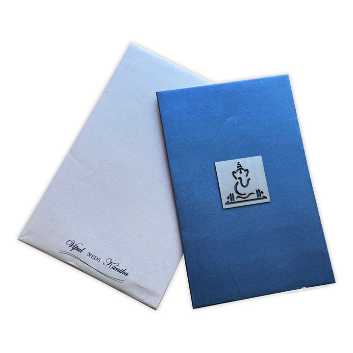 Blue Hardcover Custom Wedding Invitation Card | Custom Blue Invitation Card with Lasercut Monogram and Multiple Inserts AMHL-59