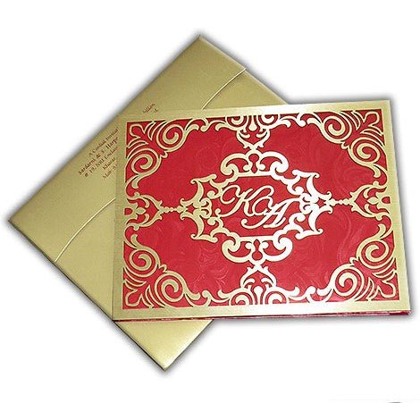 Luxury Red and Gold Laser Cut Hard Cover Custom Wedding Invitation Card AMHL-90  Raniti LLC - Custom Invitations & Stationery