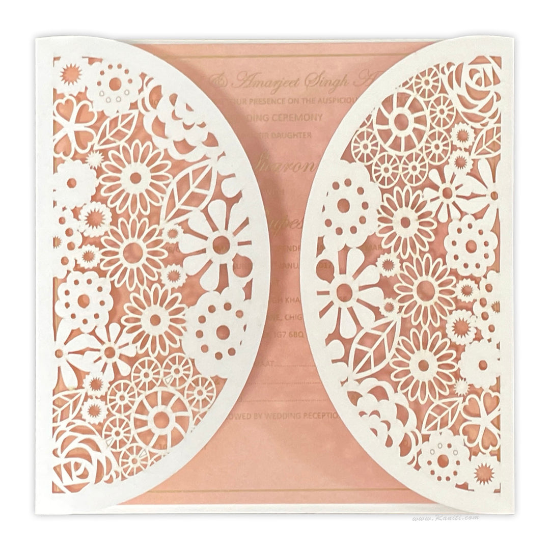 Gatefold White Laser Cut Custom Invitation Card with Multiple Inserts | Classic Custom Wedding Invitation Cards Online AML-245  Raniti LLC - Custom Invitations & Stationery