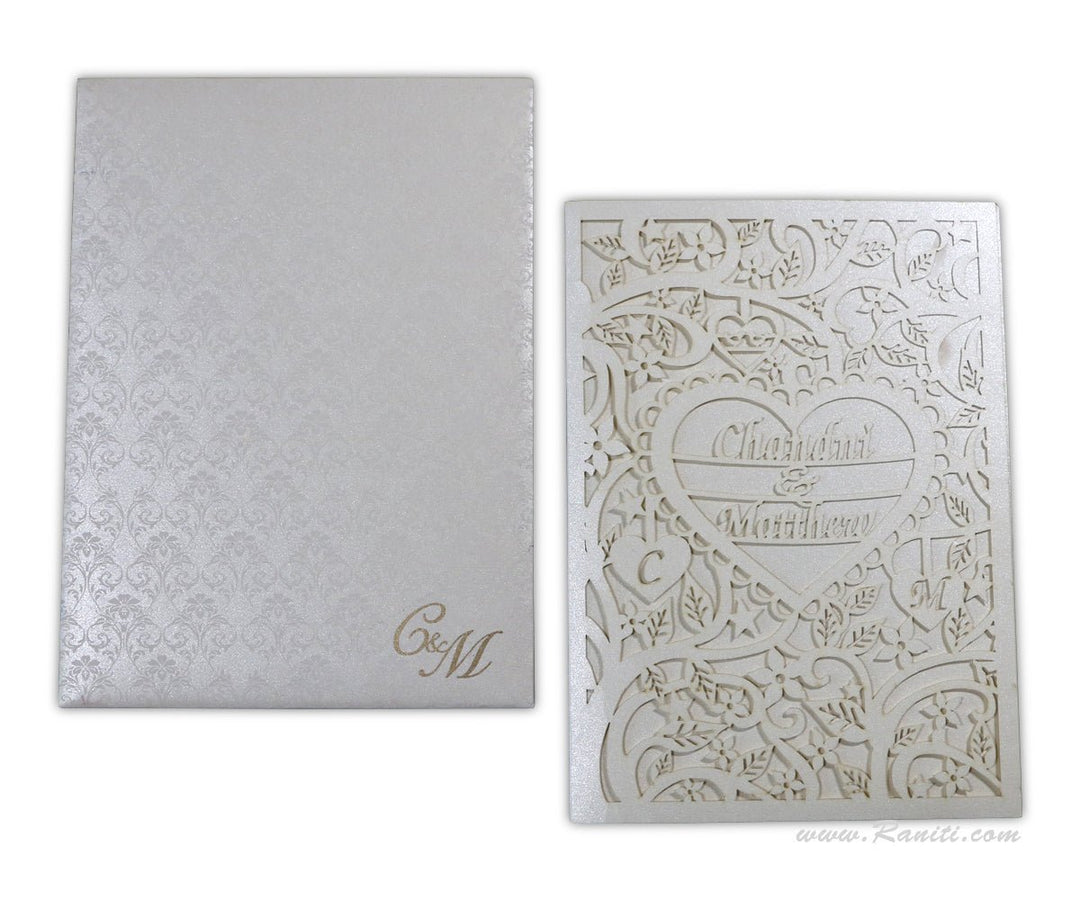 Trifold White Laser Cut Custom Invitation Card with Multiple Inserts | Classic Custom Wedding Invitation Cards Online AML-274