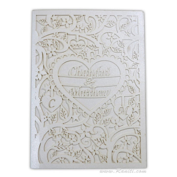 Trifold White Laser Cut Custom Invitation Card with Multiple Inserts | Classic Custom Wedding Invitation Cards Online AML-274