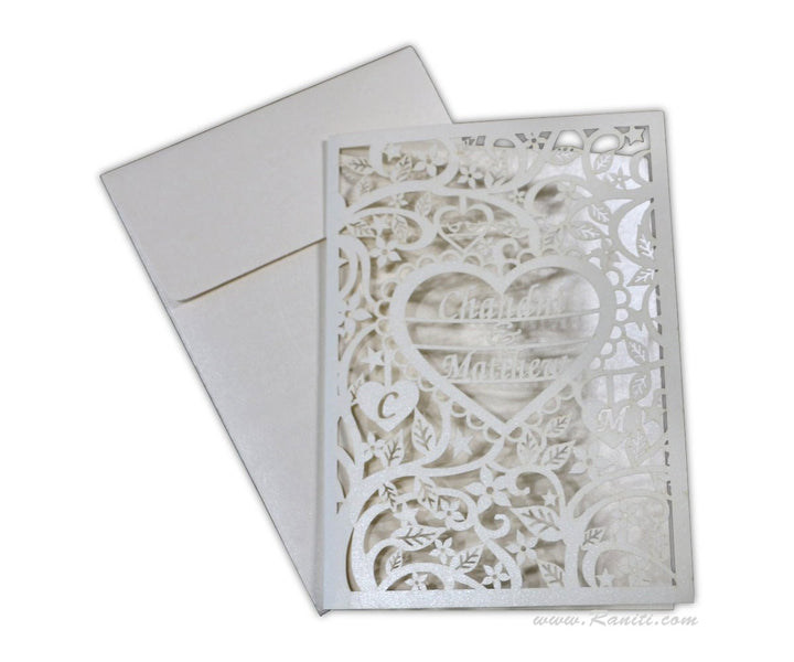 Trifold White Laser Cut Custom Invitation Card with Multiple Inserts | Classic Custom Wedding Invitation Cards Online AML-274