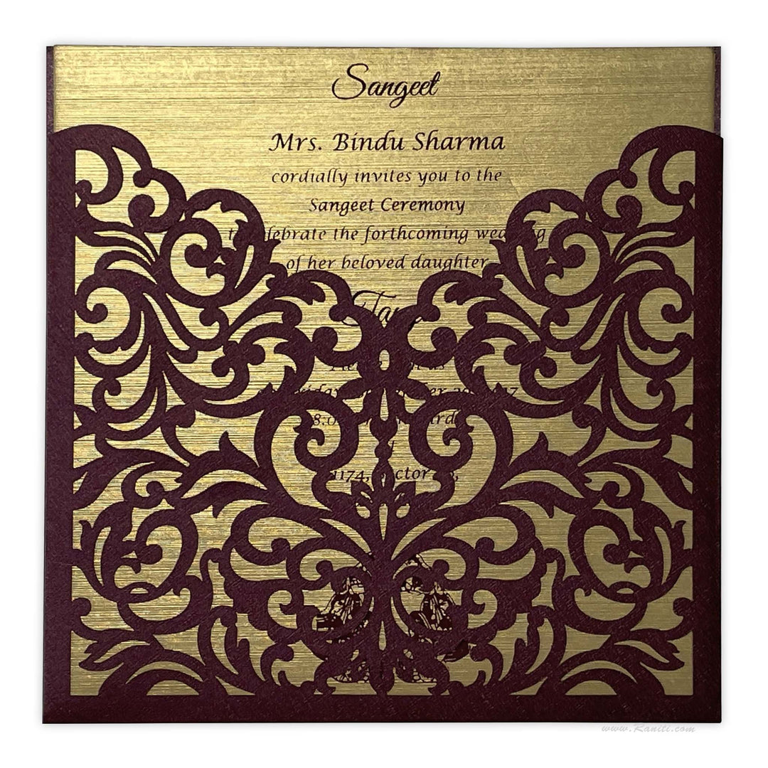 Laser cut Pocket Folder Custom Design Laser Cut Purple, Pink and Golden Custom Invitation Card AML-289  Raniti LLC - Custom Invitations & Stationery