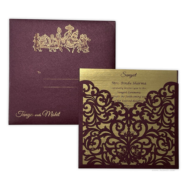 Laser cut Pocket Folder Custom Design Laser Cut Purple, Pink and Golden Custom Invitation Card AML-289  Raniti LLC - Custom Invitations & Stationery