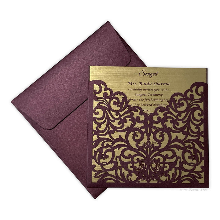 Laser cut Pocket Folder Custom Design Laser Cut Purple, Pink and Golden Custom Invitation Card AML-289  Raniti LLC - Custom Invitations & Stationery