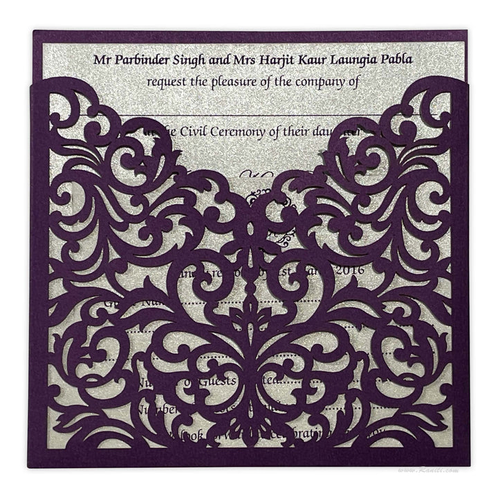 Laser cut Pocket Folder Custom Design Laser Cut Purple, Pink and Golden Custom Invitation Card AML-289  Raniti LLC - Custom Invitations & Stationery