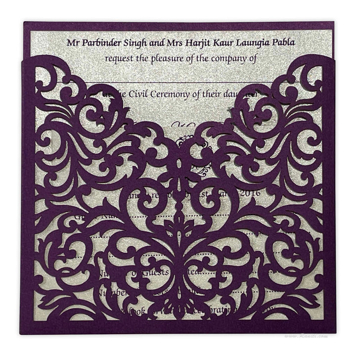 Laser cut Pocket Folder Custom Design Laser Cut Purple, Pink and Golden Custom Invitation Card AML-289  Raniti LLC - Custom Invitations & Stationery