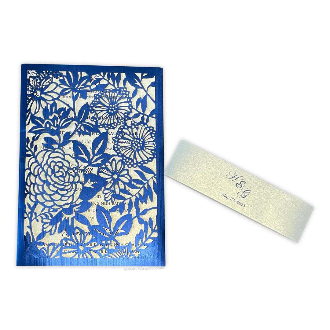 Blue Lasercut Custom Invitation Card with Cascading Inserts AML-318  Raniti LLC - Custom Invitations & Stationery