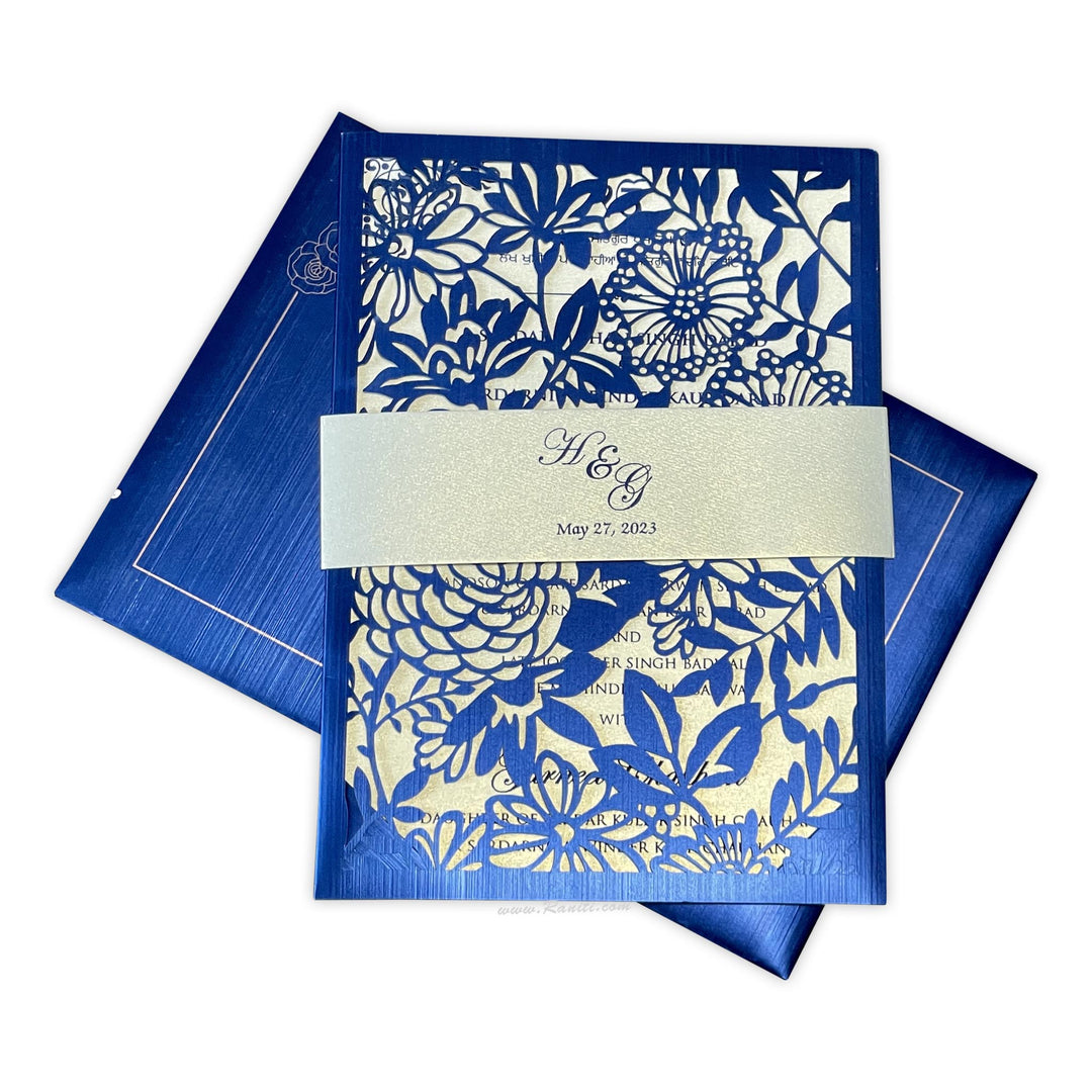 Blue Lasercut Custom Invitation Card with Cascading Inserts AML-318  Raniti LLC - Custom Invitations & Stationery