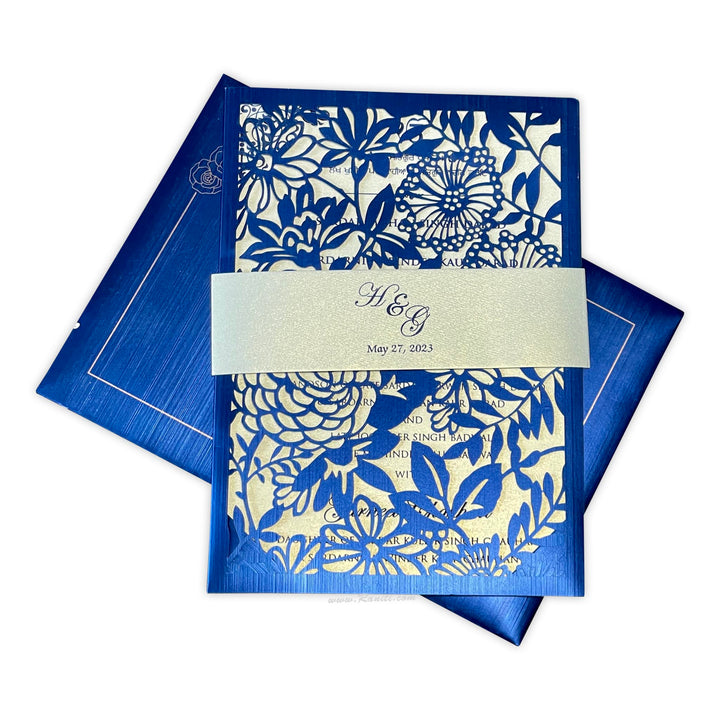 Blue Lasercut Custom Invitation Card with Cascading Inserts AML-318  Raniti LLC - Custom Invitations & Stationery