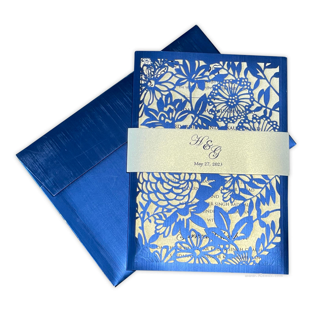 Blue Lasercut Custom Invitation Card with Cascading Inserts AML-318  Raniti LLC - Custom Invitations & Stationery