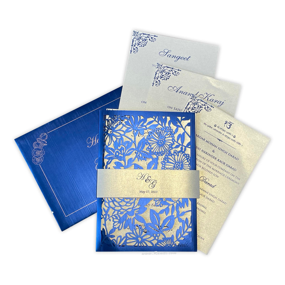 Blue Lasercut Custom Invitation Card with Cascading Inserts AML-318  Raniti LLC - Custom Invitations & Stationery