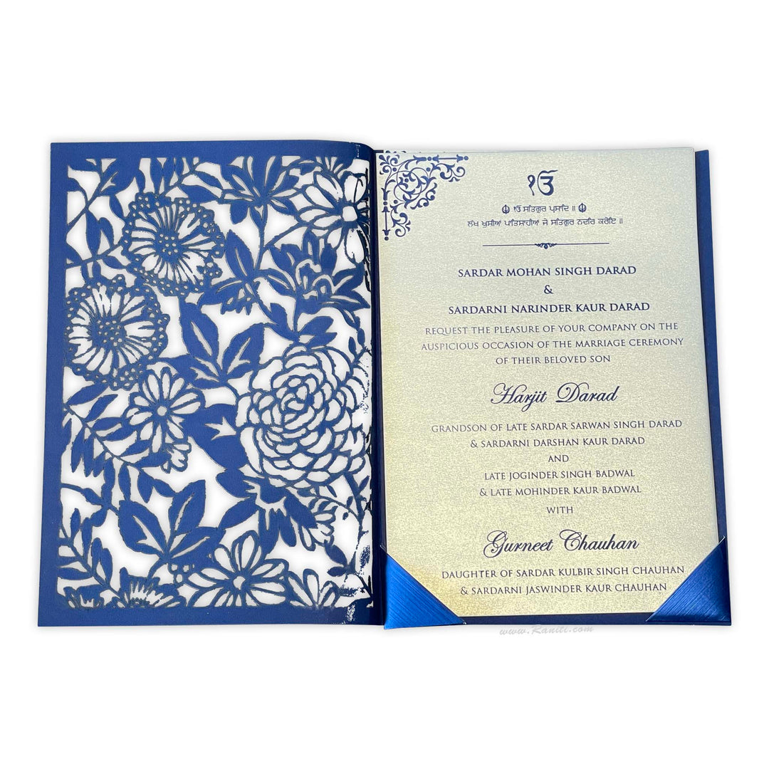 Blue Lasercut Custom Invitation Card with Cascading Inserts AML-318  Raniti LLC - Custom Invitations & Stationery